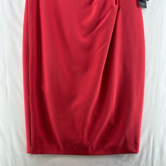 Adrianna Papell Dress Sz 6 Crepe Sheath Drape Pleated Square Neck Cap Sleeve Red - Picture 4 of 11